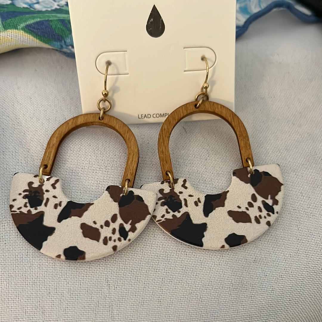 Wood cow print earring