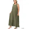 Lt olive Sleeveless Tiered Maxi Dress & PLUS