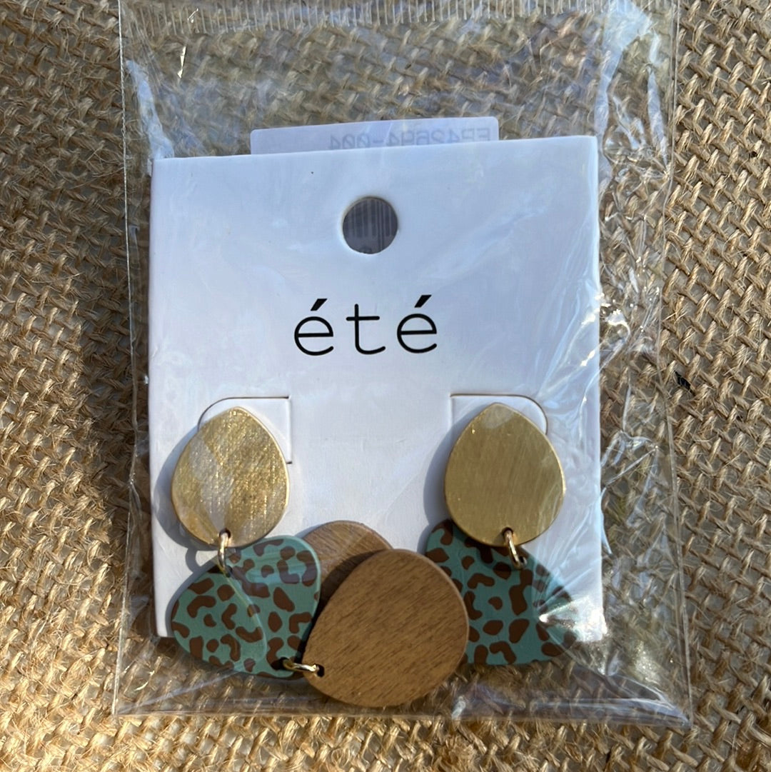 Teal leopard earring