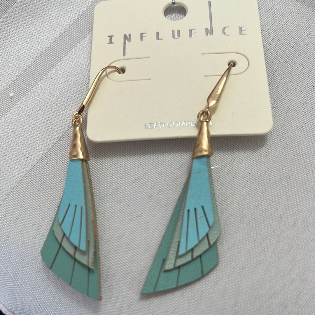 Teal leather drop earring